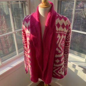 FOREVER 21 pretty Aztec design pink cream cardigan